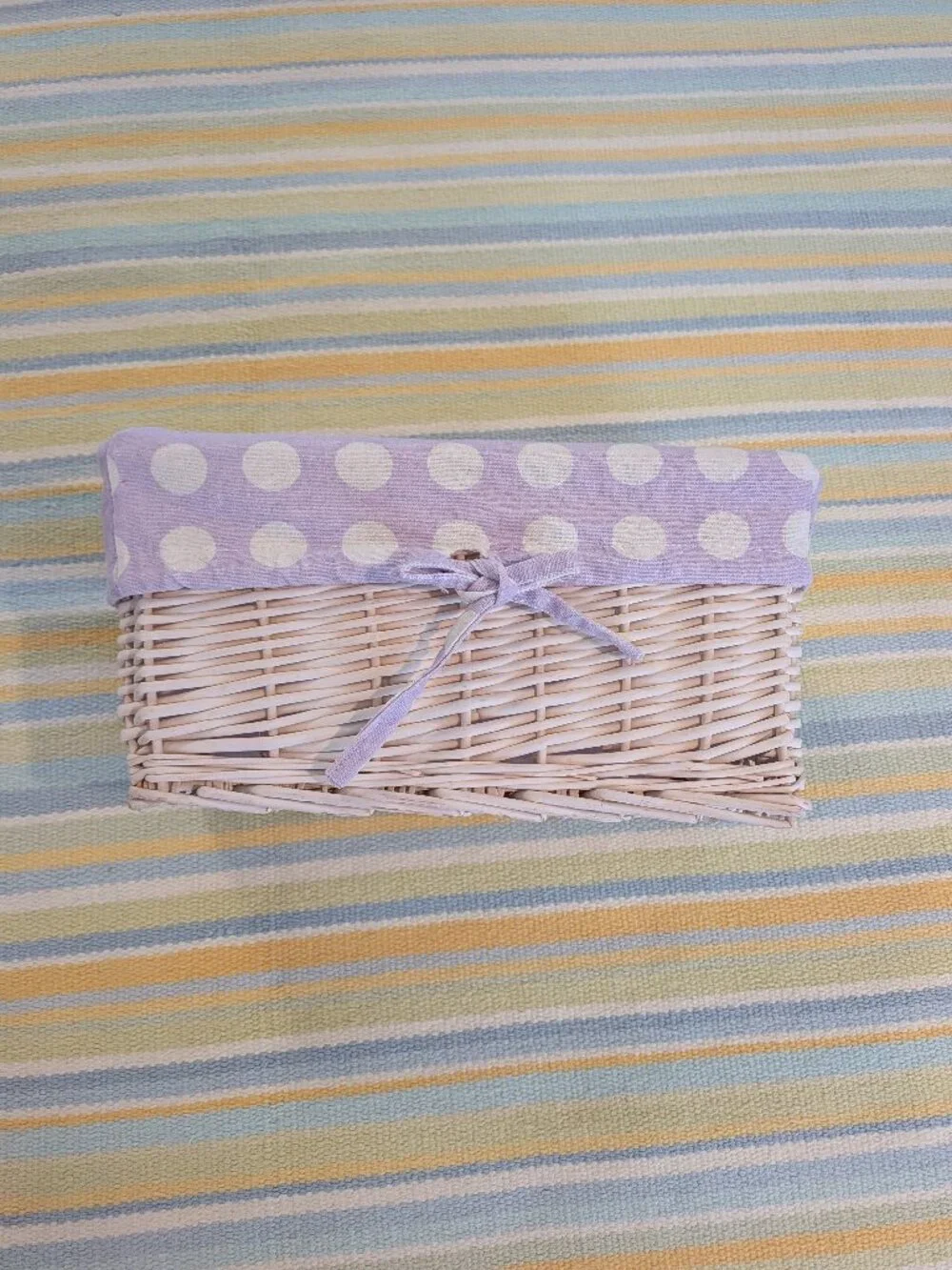 White Wicker Basket With Purple Polka Dot Liner